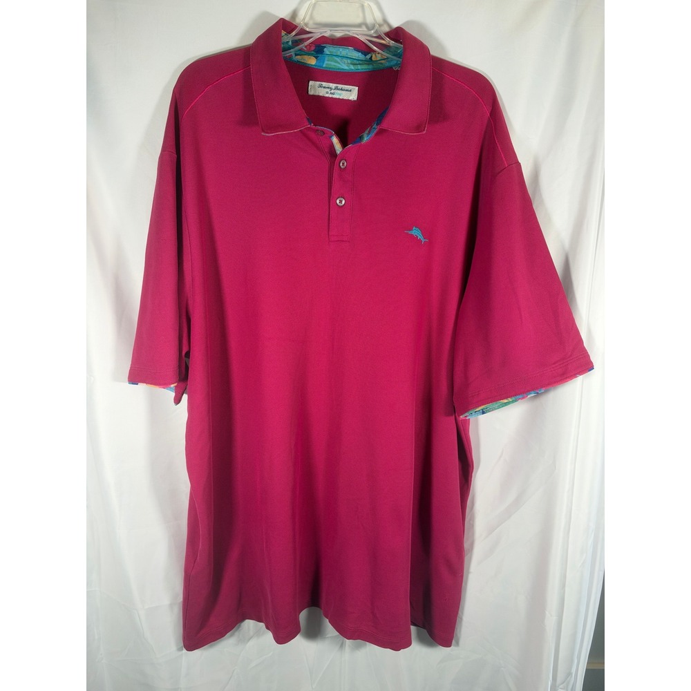 Tommy Bahama IslandZone Mens 2XLT Pink Supima Cotton Blend Polo Shirt Snags
